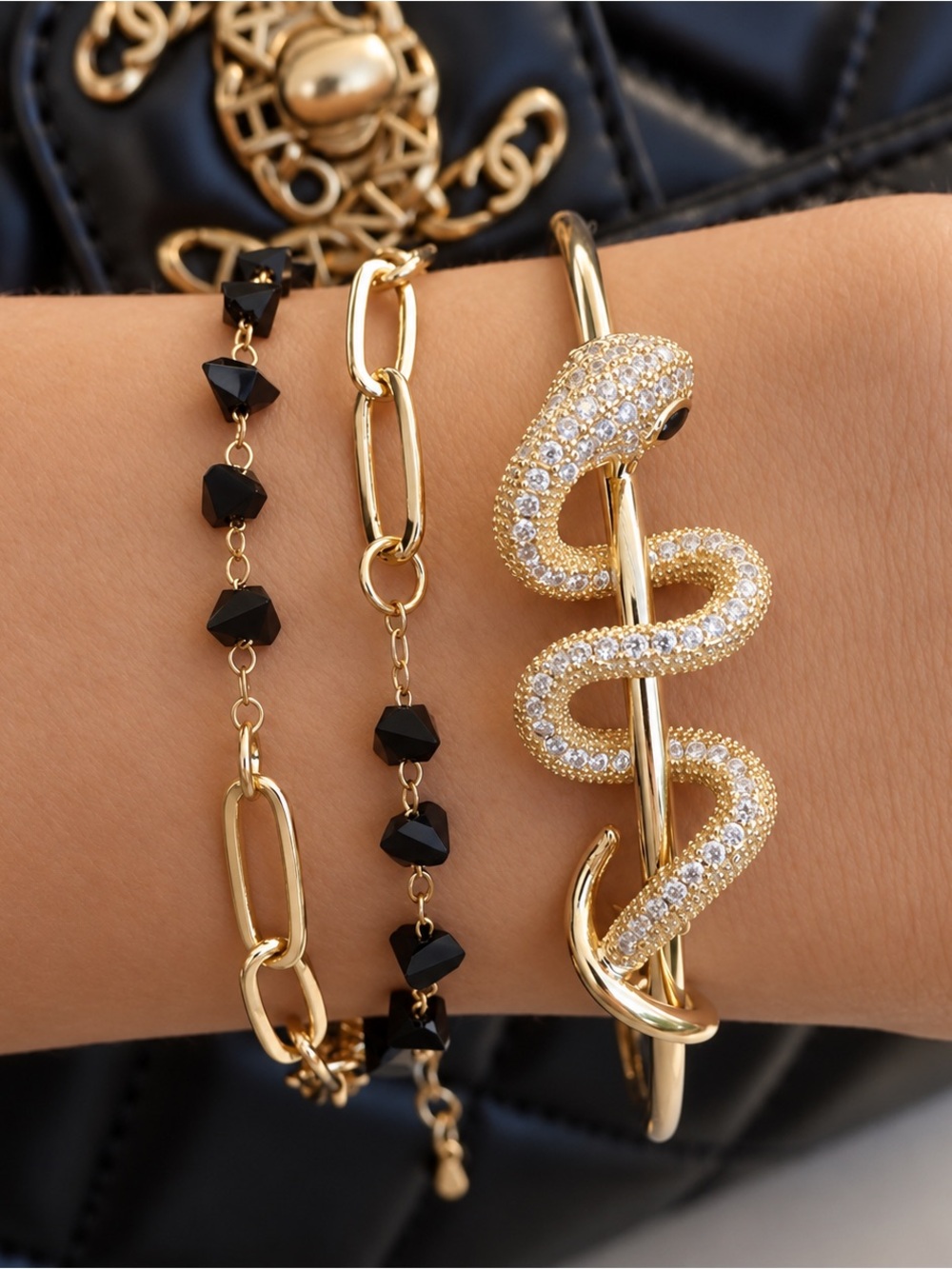 14K Gold Plated Snake Cuff Adjustable Bracelet Water Resistant  Dainty Jewelry